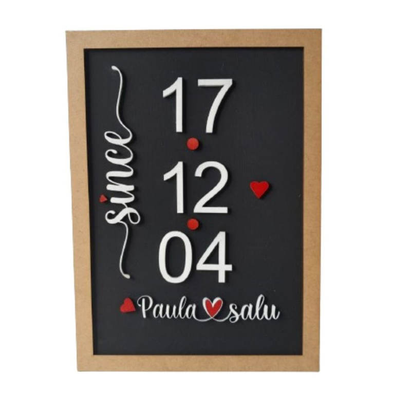 Quadro Decorativo com Data Comemorativa Relembre Data Do Namoro Casamento Feito Em MDF