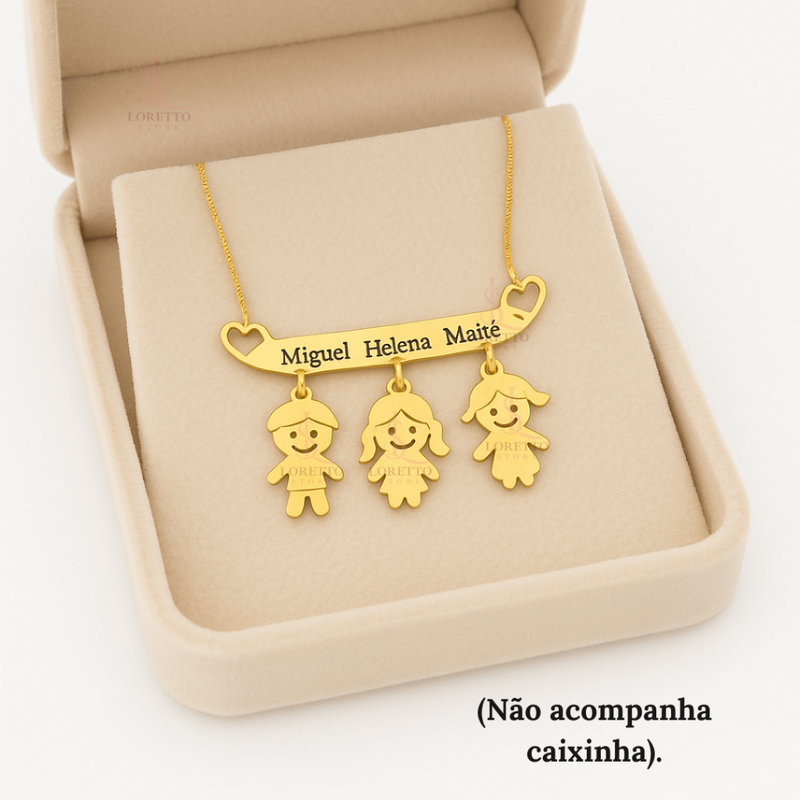 Colar Filhos Nome Personalizado a Laser Banho de Ouro Garantia Ah943