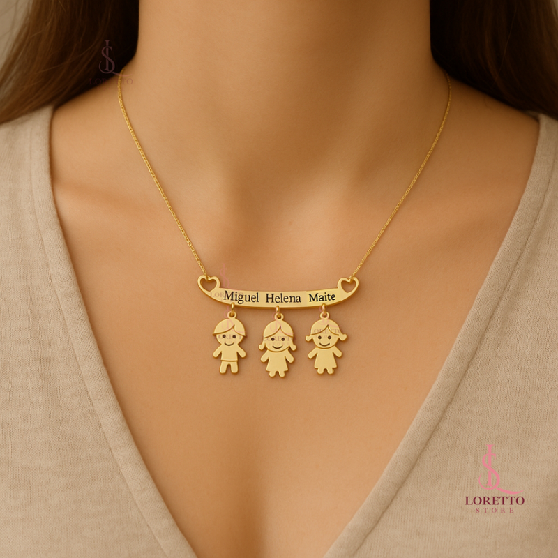 Colar Filhos Nome Personalizado a Laser Banho de Ouro Garantia Ah943