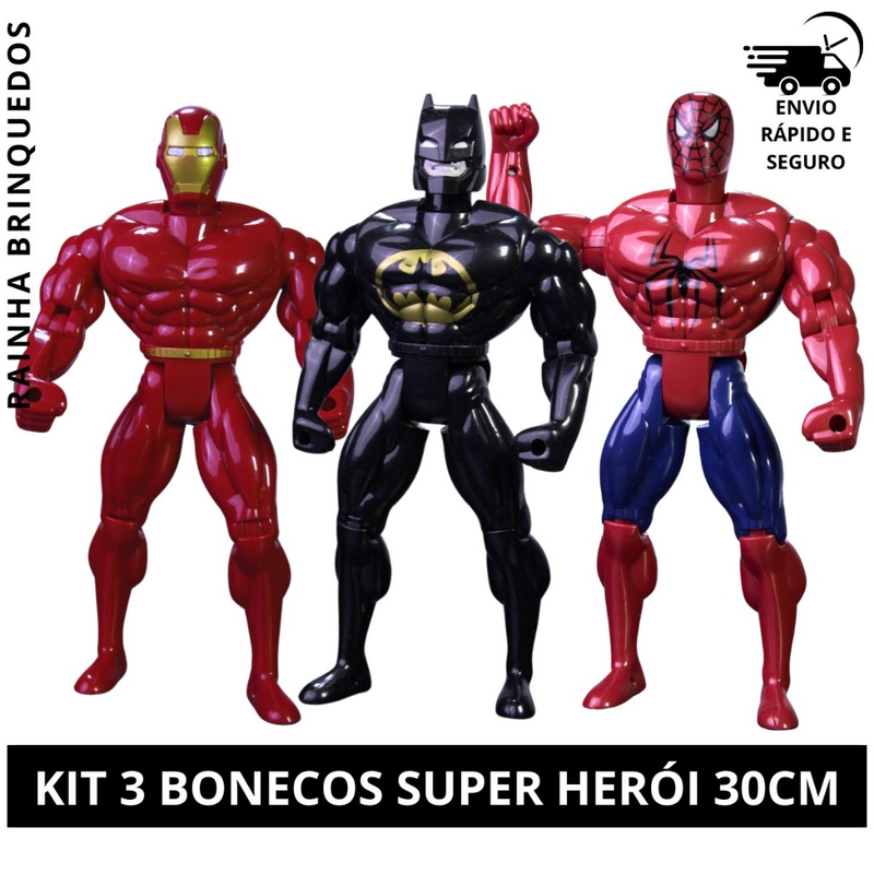 Kit 3 Bonecos Personagem Brinquedo Super Herói Articulável Menino 30cm Presente Brinca Dia Das Crianças