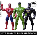 Kit 3 Bonecos Personagem Brinquedo Super Herói Articulável Menino 30cm