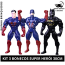 Kit 3 Bonecos Personagem Brinquedo Super Herói Articulável Menino 30cm