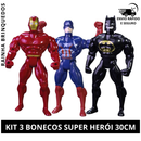Kit 3 Bonecos Personagem Brinquedo Super Herói Articulável Menino 30cm