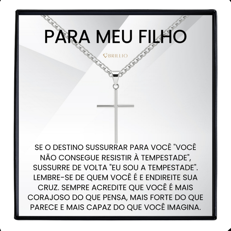 Presente Para Filho Colar Crucifixo Banhado a Prata Com Cartão Mensagem E Caixa Para Presente