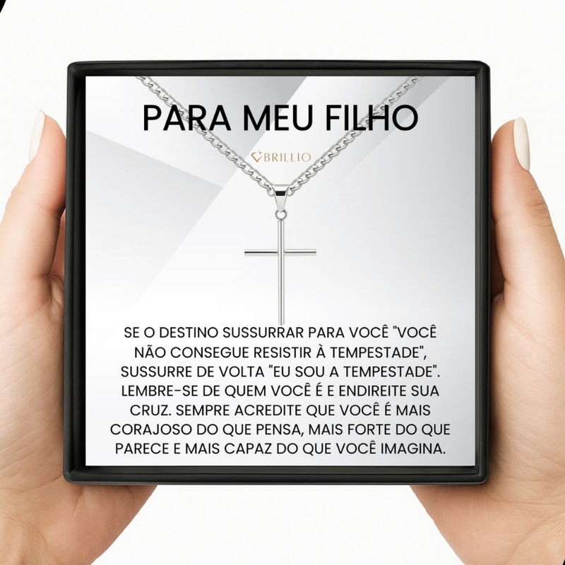 Presente Para Filho Colar Crucifixo Banhado a Prata Com Cartão Mensagem E Caixa Para Presente