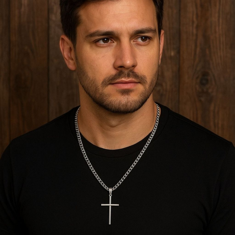 Presente Para Filho Colar Crucifixo Banhado a Prata Com Cartão Mensagem E Caixa Para Presente