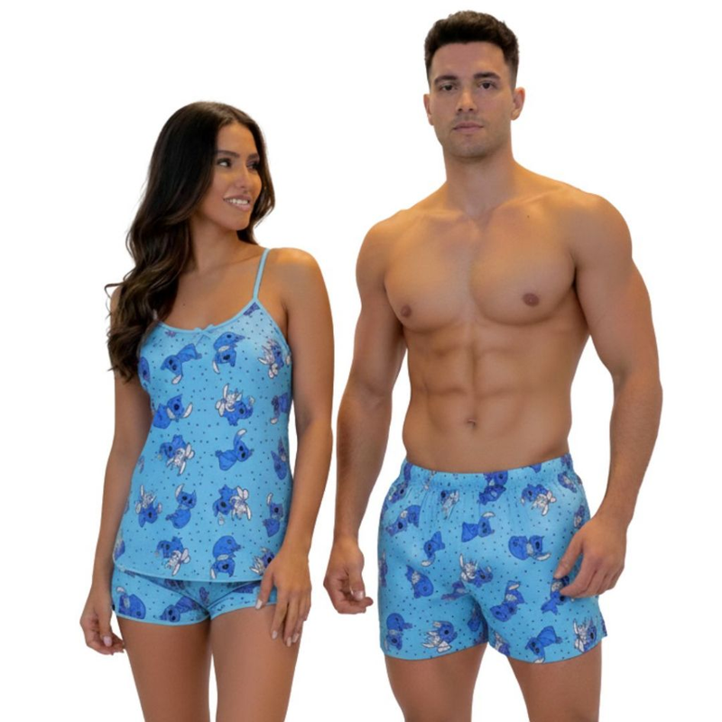 Kit Pijama Casal Feminino e Masculino Samba Canção Baby Doll Kit Namorados