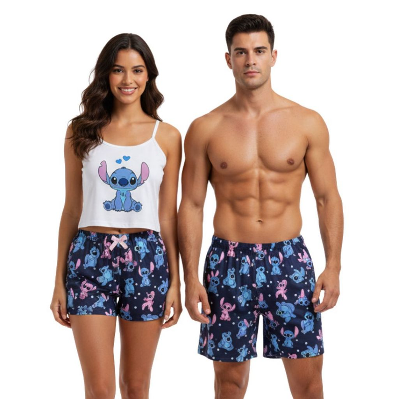 Kit Casal Pijama Namorados Modelo Cropped Virgínea Samba Canção