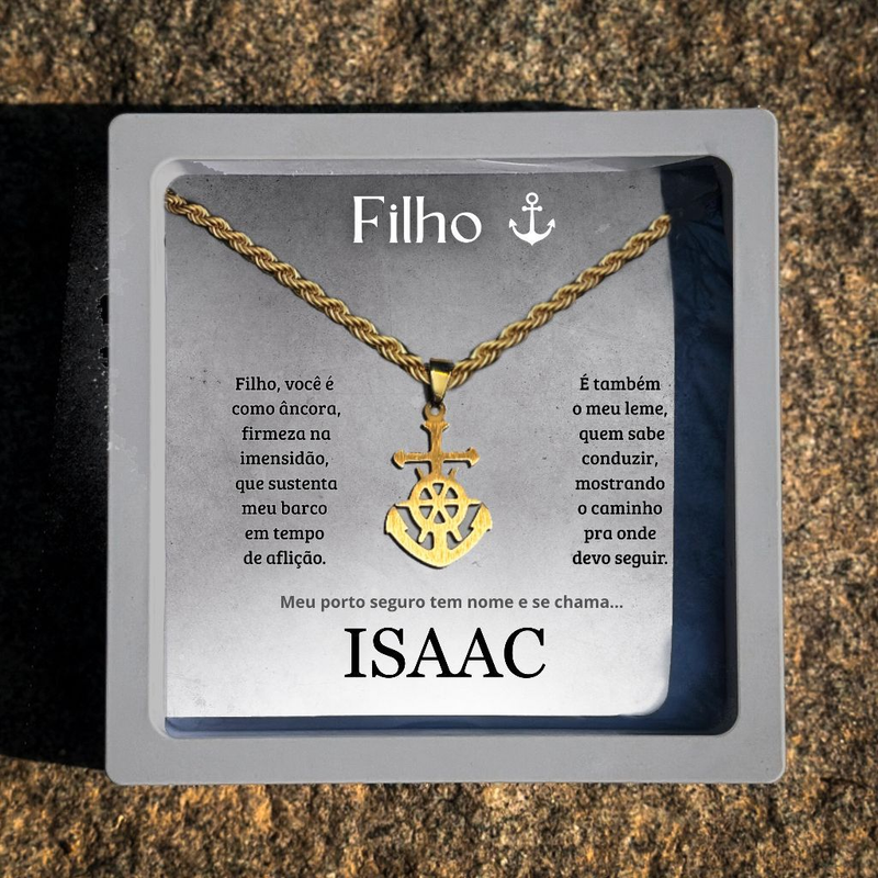 Presente para Filho Colar aço inox com Nome e Foto em Caixa premium