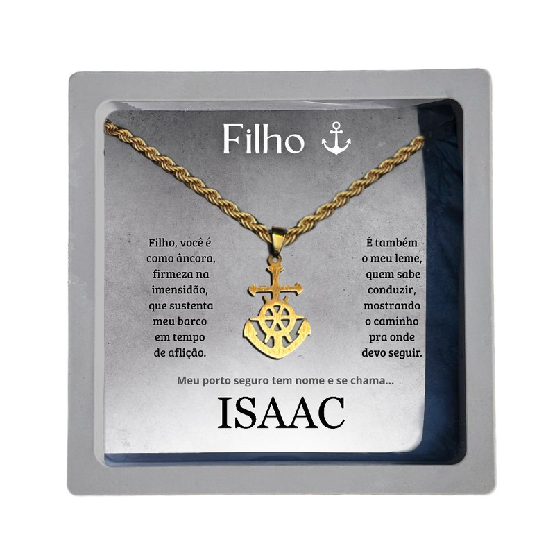 Presente para Filho Colar aço inox com Nome e Foto em Caixa premium