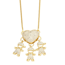 Colar de filhos coração cravejado casal menino menina dois meninos duas meninas banhado a ouro 18k a prata 925