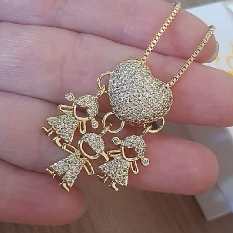Colar de Filhos Coração Cravejado