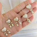 Colar de filhos coração cravejado casal menino menina dois meninos duas meninas banhado a ouro 18k a prata 925