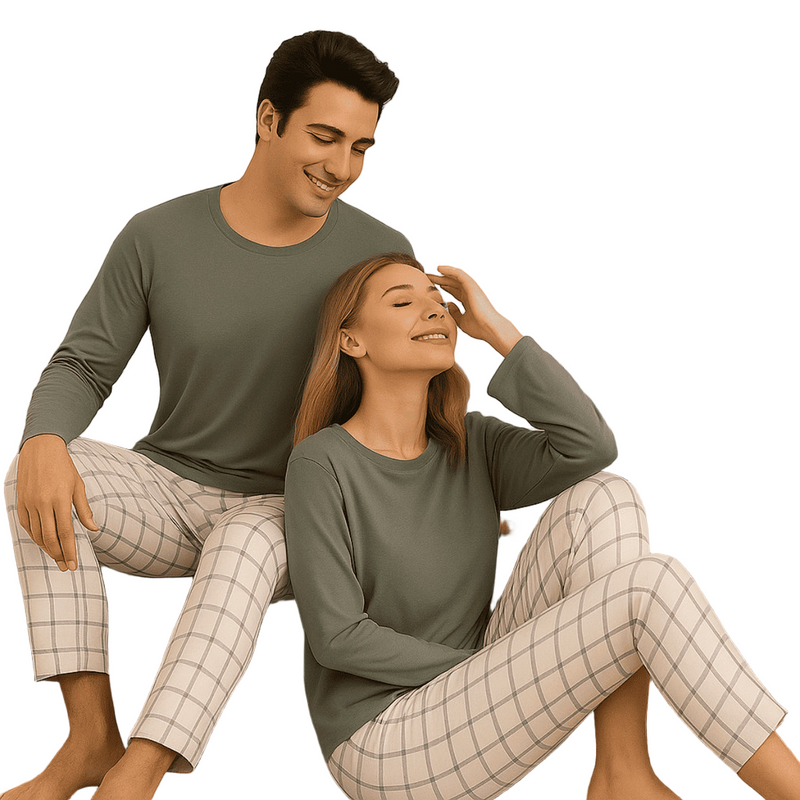 Kit Pijama Casal Namorados Inverno Meia Estação Estampa Combinando Feminino Masculino