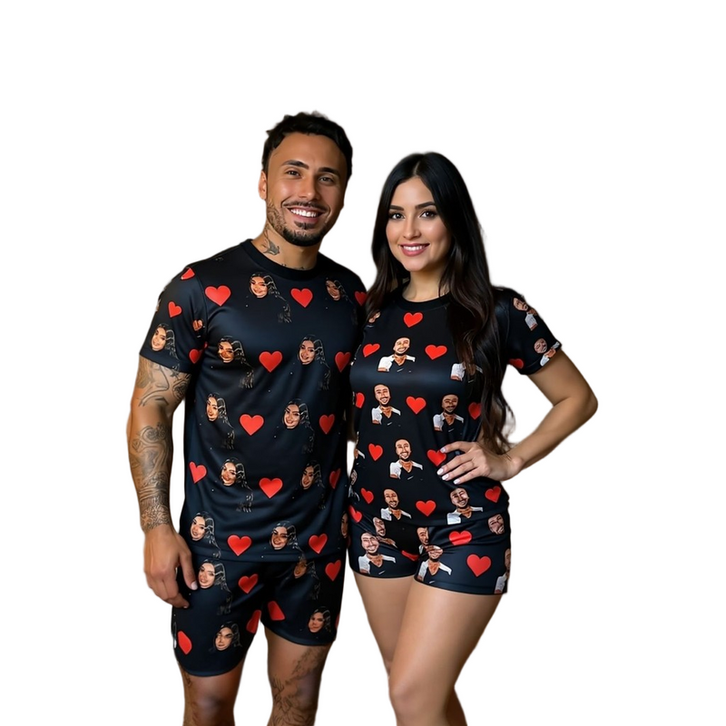 Pijama Estampado Personalizado para Casal – 1 Unidade Exclusiva em Tecido Premium